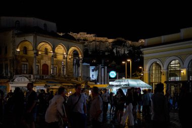Monastiraki Square with Acropolis of Athens and the Parthenon at Night - Greece