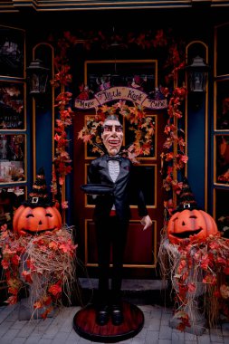 Cafe with Halloween Decorations in a Small Alley - Tourist Attraction in Athens, Greece