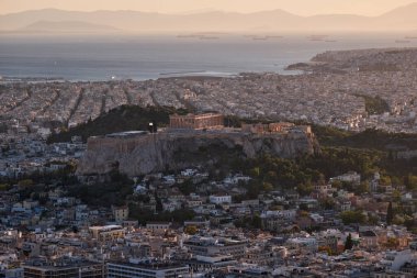 Panoramic View of Athens and Acropolis of Athens and the Parthenon from Lycabettus Hill at Sunset - Greece