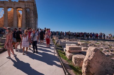 Lots of Peole and Details of the Entrance to the Acropolis of Athens, Greece
