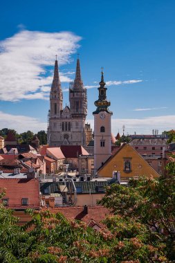 Zagreb ve Katedral 'in Havadan Panoramik Manzarası - Hırvatistan - Kaptol' da yer alan Gotik Roma Katolik Kilisesi