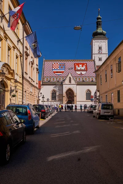 Mark Katolik Kilisesi Crkva Marka Zagreb Hırvatistan Armalı Renkli Mozaik — Stok fotoğraf