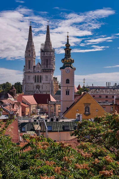 Veduta Aerea Panoramica Zagabria Cattedrale Croazia Chiesa Gotica Cattolica Romana — Foto Stock