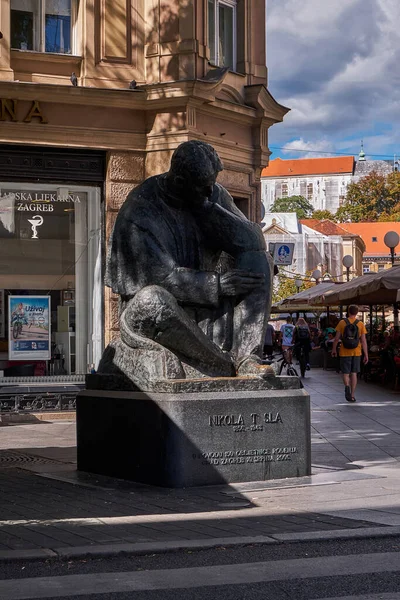 Пам Ятник Нікола Тесла Бронзова Статуя Загребі Хорватія — стокове фото