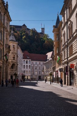 Slovenya 'nın Eski Ljubljana kasabasındaki Güzel Binalar