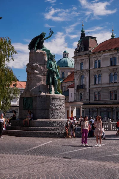 Meydandaki Heykel Ljubljana Slovenya — Stok fotoğraf