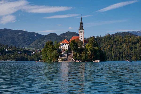 Assunção Igreja Maria Ilha Lake Bled Eslovénia Cartão Postal Europa — Fotografia de Stock