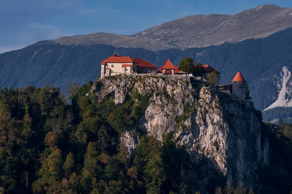 Castle Top Mountain Lake Bled Slovenia Postcard Europe Famous — Stock Photo, Image