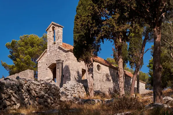 Malá Kamenná Kaple Turistické Stezce Pevnosti Fortica Ostrov Hvar Chorvatsko Stock Snímky