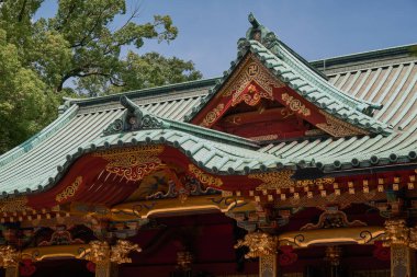 Tokyo, Japonya 'daki Ueno Park yakınlarındaki Vermilllion Nezu Tapınağı.