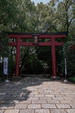 Tokyo, Japonya 'daki Ueno Park yakınlarındaki Nezu Tapınağı' ndaki Vermilllion Toriis.