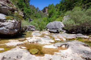 river in the anisclo canyon, famous hiking trail in the huesca province