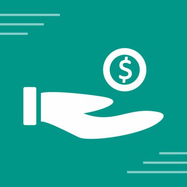 Madeni para ikonu olan el. vektör illüstrasyonu