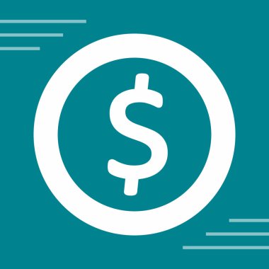 Dolar vektör simgesi. Bu düz yuvarlak sembol yumuşak mavi renkler kullanır ve koyu mavi arkaplanda izole edilir.