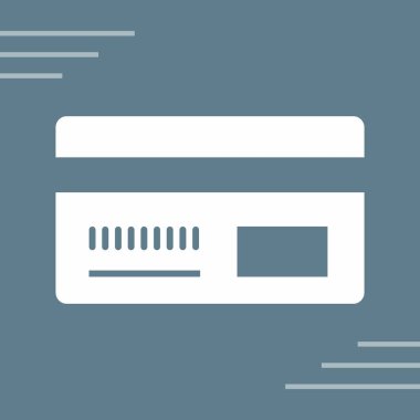 Kredi kartı vektör simgesi. biçim iki renkli düz sembol, koyu mavi ve beyaz renkler, yuvarlak açılar, gümüş arkaplan