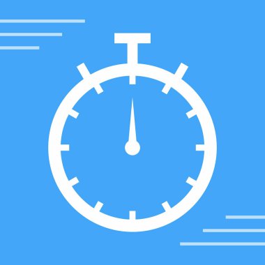 Saat simgesi üzerinde mavi arka plan izole. Düz tasarım. Vektör çizim