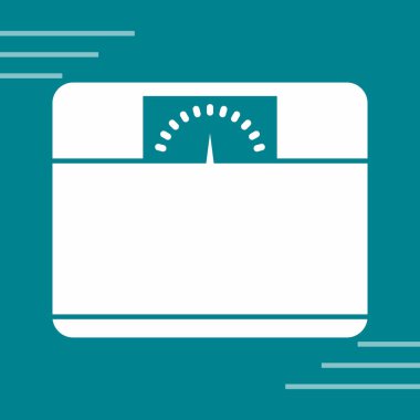 Ölçüm simgesi mavi arkaplanda izole edilmiş yeşil ölçek. Ağırlık simgesi. Fitness ağırlığı. Bir ölçekte. Beyaz daire noktaları. vektör