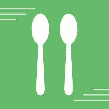 Çatal ikonlu kaşık. Yeşil arka planda iki gölgesi olan beyaz ve yeşil arkaplan