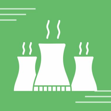 Yeşil nükleer patlama ikonu sarı arkaplanda izole edildi. Atominin atom gücü, nükleer enerji santrali. Nükleer güç. Soyut düz noktalar dizaynı. vektör illüstrasyonu