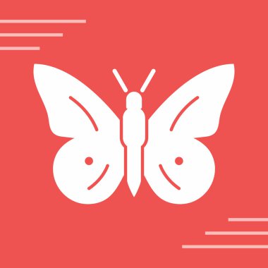 Kelebek vektör simgesi. düz simge kırmızı arkaplanda izole edildi.
