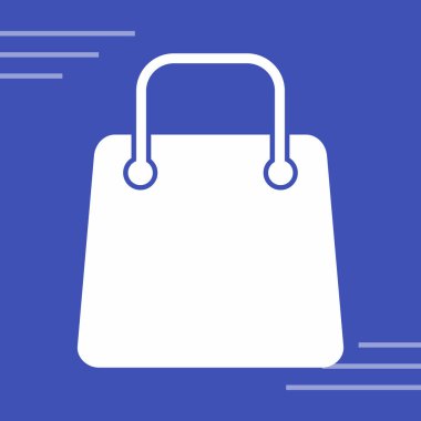 Alışveriş poşeti ikon vektörü mavi arkaplanda izole edildi. Alışveriş çantası işareti.