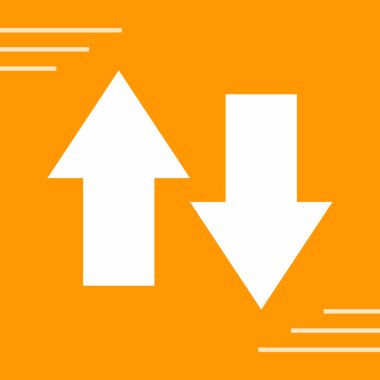 Ok aşağı vektör simgesi. Tarzıdır düz simgesi simgesi, portakal rengi, beyaz arka plan.