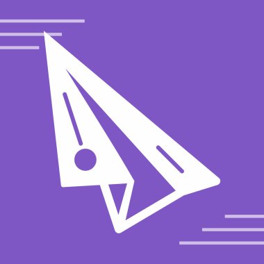 Beyaz arkaplanda izole edilmiş vektör mor kağıt uçak simgesi