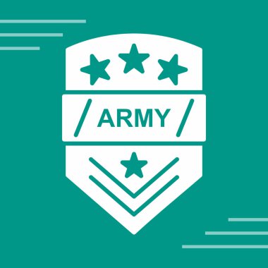 Yeşil askeri rozet simgesi bej arka planda izole edilmiş. Ordu tabelası. Ordu işareti. Rastgele dinamik şekilli soyut çizimler. vektör.