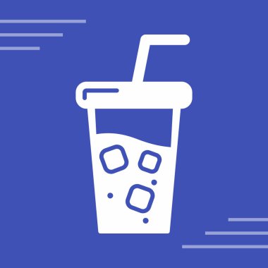 Mavi arka planda izole edilmiş saman simgesi içen mavi çizgi bir saman. Soda sembolü. saman sembolü. içecek sembolü. vektör.