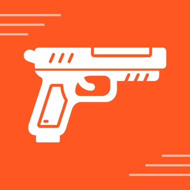 Kurşunlu beyaz silah, turuncu arka planda uzun gölgesi olan izole edilmiş. Silah. vektör illüstrasyonu