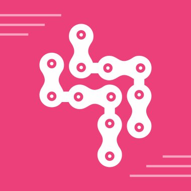 Beyaz molekül ikonu pembe arkaplanda izole edilmiş. Kimya moleküllerinin yapısı, fen öğretmenlerinin yenilikçi eğitim posteri. Kırmızı daire düğmesi. vektör illüstrasyonu