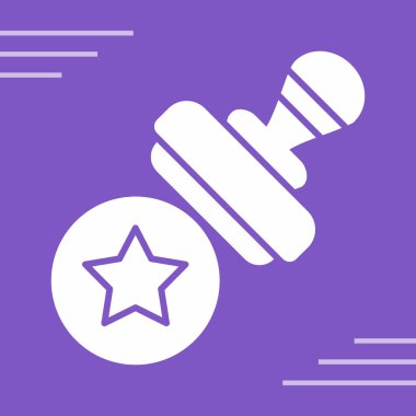 Uzun gölgeli beyaz mikrofon ve yıldız ikonu. Favori, radyo veya en iyi derecelendirme. En sevdiği sembol. vektör illüstrasyonu