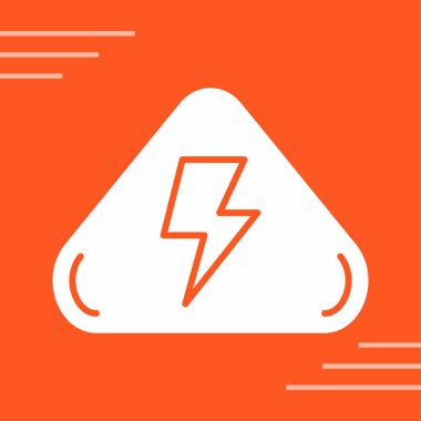 Beyaz arka planda izole edilmiş beyaz yıldırım simgesi. Şimşek çaktı. Parlama simgesini yükle. Gök gürültüsü. Işık grevi. turuncu daire düğmesi. vektör illüstrasyonu