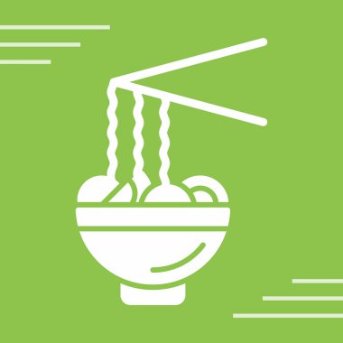 Sarı arka planda yeşil Çin yemeği ikonu var. Geleneksel Çin yemeği. vektör illüstrasyonu