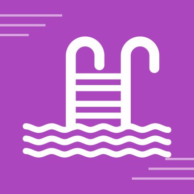 Su ve merdiven ikonlu beyaz yüzme havuzu uzun gölgeli arka plan. vektör illüstrasyonu