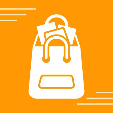 Çanta alışveriş torbası vektör simgesi. turuncu arkaplanda izole edilmiş taslak vektör çizimi