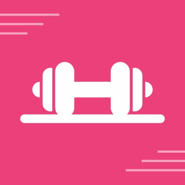 Beyaz halter simgesi pembe arkaplanda izole edildi. Kaldırma, spor, halter, spor ikonu. Spor malzemeleri. Egzersiz zili. kırmızı