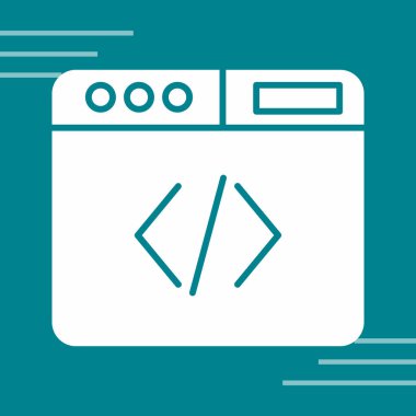 Moda düz biçimli kodlama simgesi mavi arkaplanda izole edildi.