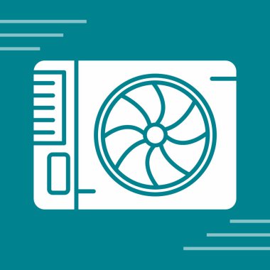 Yeşil klima ve vantilatör ikonu mavi arkaplanda izole edilmiş. Hava kontrol sistemi. Serin ve soğuk klima kontrol sistemi. soyut rastgele çember noktaları.