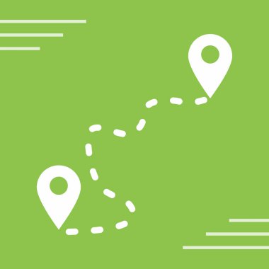 Beyaz arkaplanda izole edilmiş rota simgesi olan yeşil çizgi haritası işaretçisi. konum belirleyici simgesi simgesi. Harita işaretleyicili harita yolu. vektör illüstrasyonu