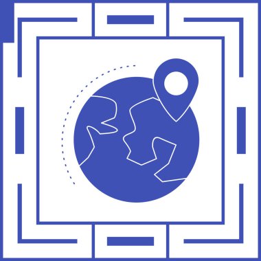 Dünya simgesinin siyah konumu beyaz arkaplanda izole edilmiş. dünya konsepti. Rastgele dinamik şekiller. vektör illüstrasyonu.