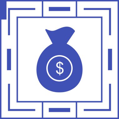 Para çantası vektör simgesi. bu yuvarlak düz sembol beyaz arkaplanda pürüzsüz mavi renklerle çizilir.