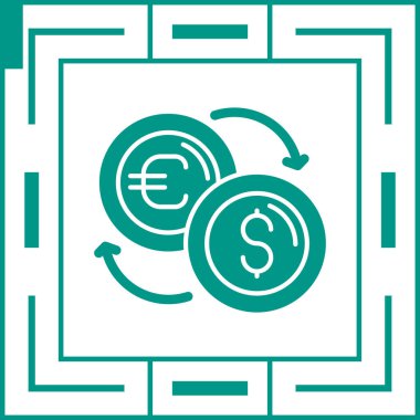 Euro sikkeleri simgesi. Kabartma biçimi iki renkli düz sembol, gri ve cyan renkler, yuvarlak açılar, beyaz arkaplan