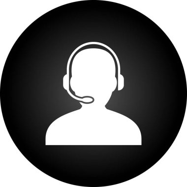 Çağrı merkezi vektör simgesi. Bu düz yuvarlak sembol siyah ve beyaz renkler kullanır ve gri bir arkaplanda izole edilir.