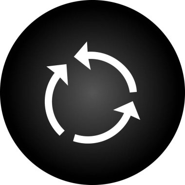 Vektör simgesini döndür. Bu düz yuvarlak kare düğmesi siyah ve gri renklidir ve siyah bir arkaplanda izole edilmiştir..