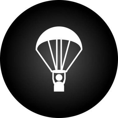 Paraşüt ikonu. vektör biçimi düz siyah renkler, yuvarlak açı düğmesi, beyaz arkaplan
