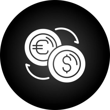 Dolar sikkeleri simgesi. Vektör illüstrasyonu beyaz arkaplandaki siyah dairenin içindeki beyaz ikonik semboldür. siyah ve beyaz renk arayüzleri.