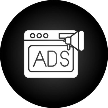 Reklam ikonu. Beyaz arkaplanda izole edilmiş web tasarımı için reklam pazarlama vektör simgesi çizimi