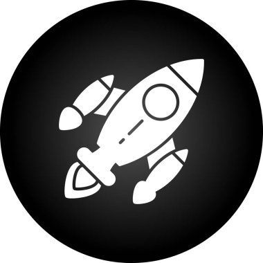 Beyaz zemin üzerinde siyah tarzda izole edilmiş uzay roketi ikonu. boşluk ve sembol vektör illüstrasyonu