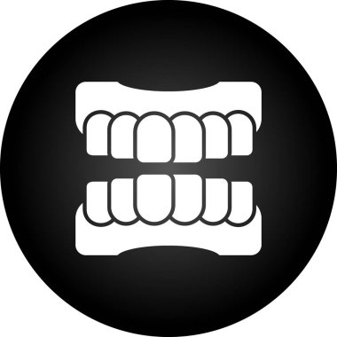 Beyaz üzerine izole edilmiş siyah dişler ve diş simgesi. Diş hekimliği için dişli diş bakımı. Diş bakımı. gümüş kare düğmeler